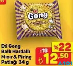 ETİ GONG BALLI HARDALLI MISIR VE PİRİNÇ PATLAĞI 34 GR fiyat ve kampanya bilgisi